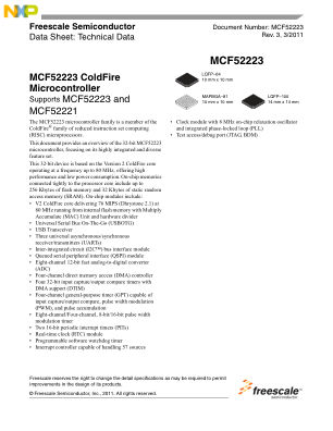 MCF52223 数据手册首页