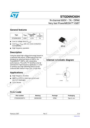 STGD6NC60H datasheet cover page