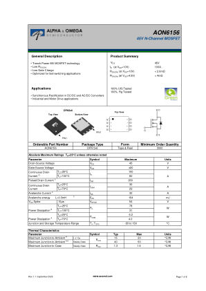 AON6156 datasheet cover page