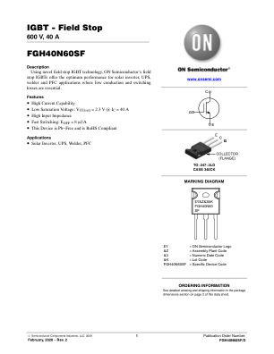 FGH40N60SF 数据手册首页