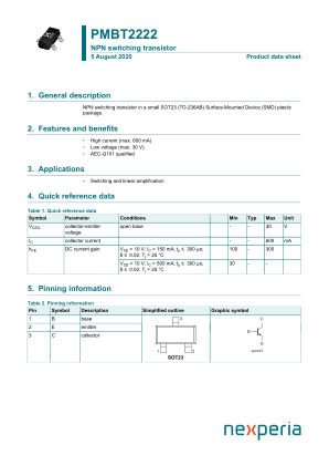 PMBT2222 datasheet cover page