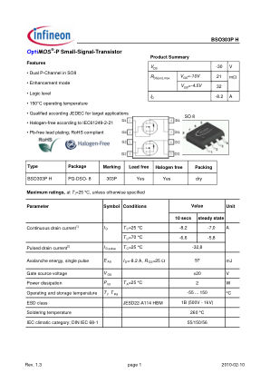 BSO303P-H datasheet cover page