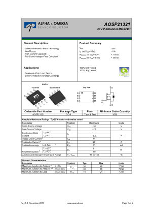 AOSP21321 datasheet cover page
