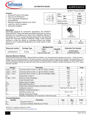 AUIRFS3207Z 数据手册首页