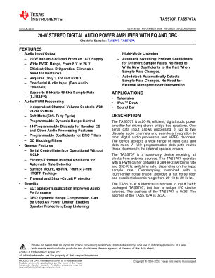 TAS5707A datasheet cover page