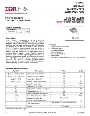 IRFM440 datasheet cover page