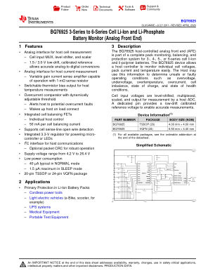 BQ76925 datasheet cover page