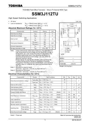 SSM3J112TU 数据手册首页