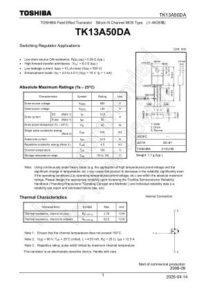 TK13A50DA 数据手册首页