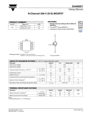 SI4490DY 数据手册首页