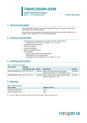 74AHC3GU04DP-Q100125 datasheet cover page