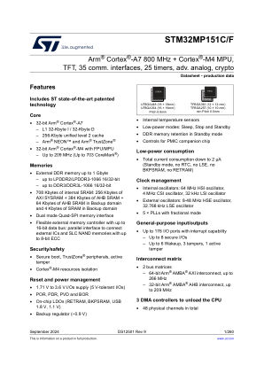 STM32MP151C 数据手册首页