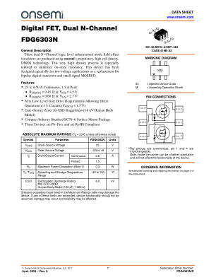 FDG6303N 数据手册首页