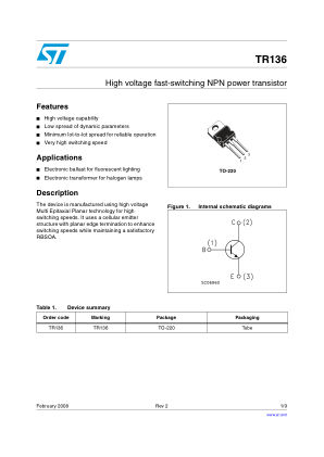 TR136 datasheet cover page
