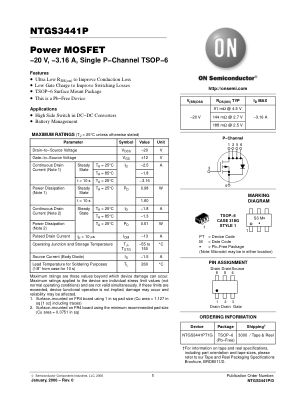 NTGS3441P datasheet cover page
