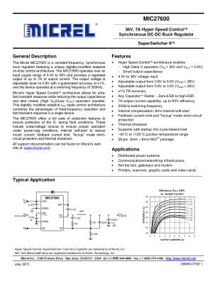 MIC27600YJL-TR datasheet cover page