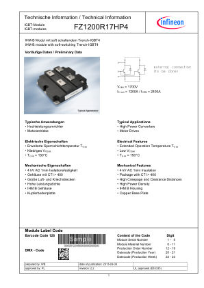 FZ1200R17HP4 datasheet cover page