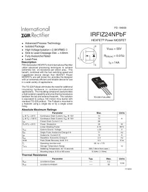 IRFIZ24N 数据手册首页