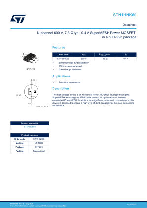 STN1HNK60 datasheet cover page