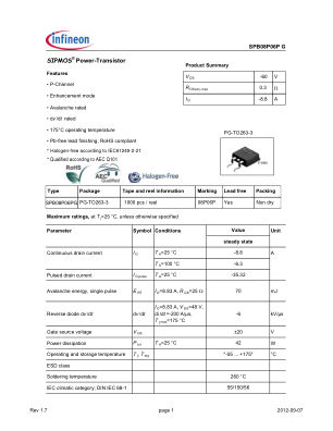 SPB08P06P datasheet cover page