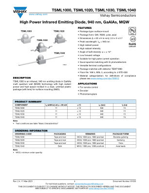 TSML1000 datasheet cover page
