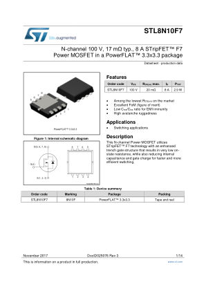 STL8N10F7 datasheet cover page