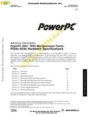 MPC604E9VEC datasheet cover page