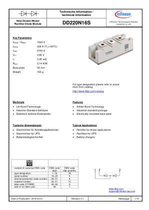 DD220N16S datasheet cover page