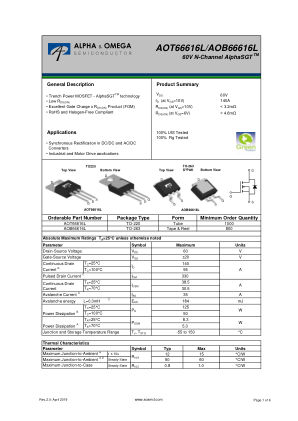 AOT66616L datasheet cover page