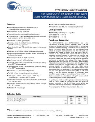 CY7C1663KV18 datasheet cover page