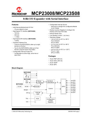 MCP23S08T-E datasheet cover page