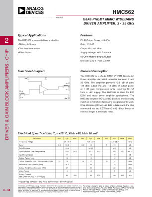 HMC562 数据手册首页