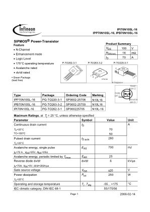 IPI70N10SL-16 datasheet cover page