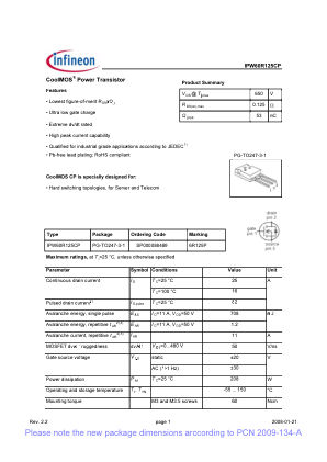 IPW60R125CP 数据手册首页