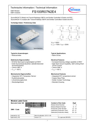 FS100R07N2E4 datasheet cover page