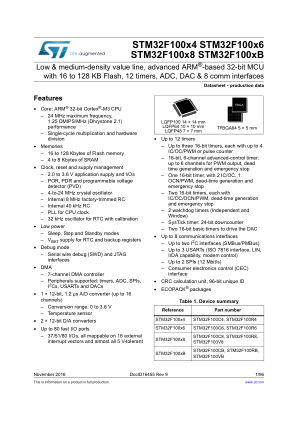 STM32F100CB datasheet cover page