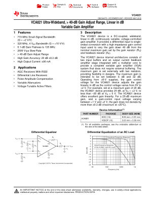 VCA821 datasheet cover page