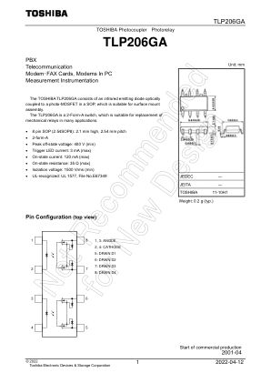 TLP206GA 数据手册首页