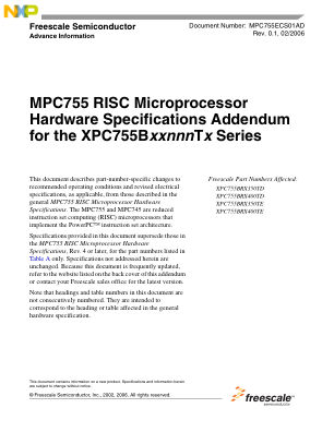 MPC755ECSO1AD 数据手册首页