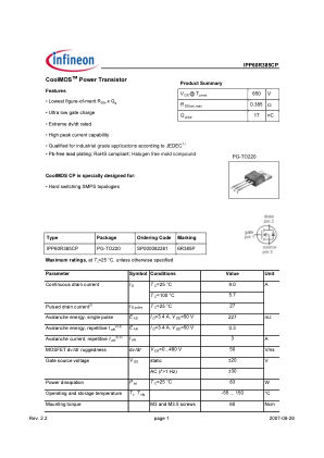 IPP60R385CP 数据手册首页