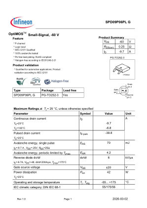 SPD09P06PL-G datasheet cover page