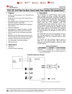TPA3112D1 datasheet cover page