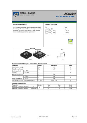 AON2240 数据手册首页