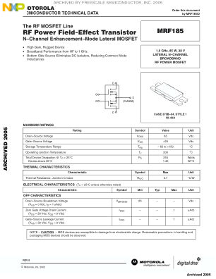 MRF185 datasheet cover page