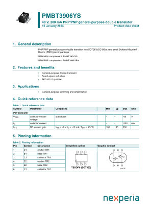 PMBT3906YS datasheet cover page