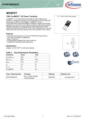 IPAW70R950CE datasheet cover page