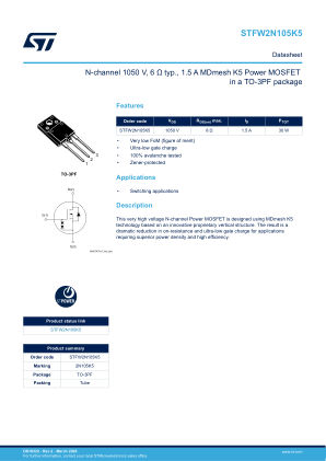 STFW2N105K5 datasheet cover page