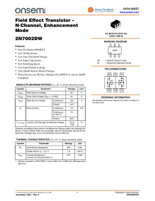 2N7002DW datasheet cover page