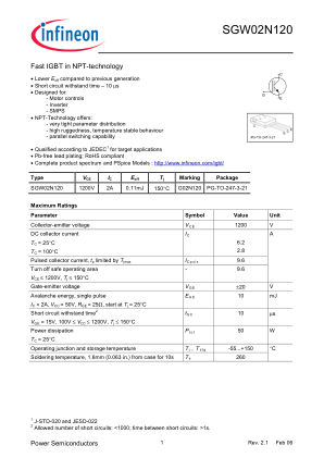 SGW02N120 datasheet cover page