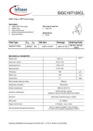 SIGC16T120CL datasheet cover page